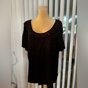 Jones New York women’s size 2x black top with beading around the neck.